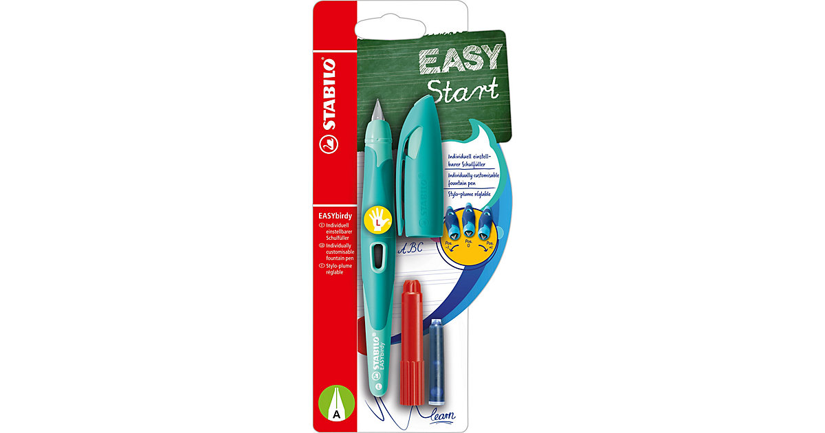 Schulfüller EASYbirdy Linkshänder A-Feder Pastel Edition aqua grün/mint, inkl. Patrone & Einstellwerkzeug blau/grün Schulfüller EASYbirdy Linkshänder A-Feder Pastel Edition aqua grün/mint, inkl. Patrone & Einstellwerkzeug blau/grün von Stabilo