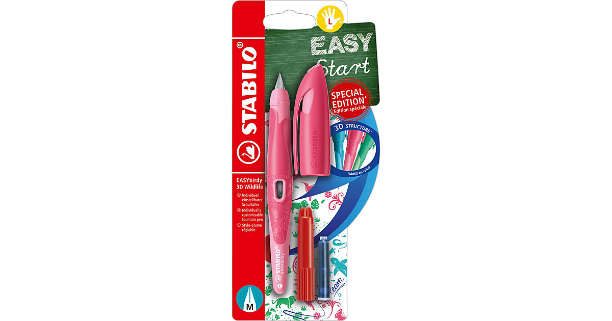 Schulfüller EASYbirdy Linkshänder M-Feder 3D Wildlife Special Edition rosa, inkl. Patrone und Einstellwerkzeug Schulfüller EASYbirdy Linkshänder M-Feder 3D Wildlife Special Edition rosa, inkl. Patrone und Einstellwerkzeug von Stabilo