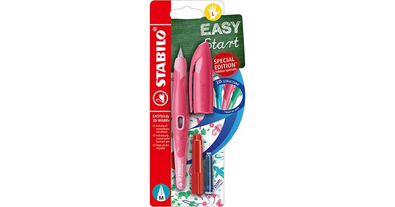 Schulfüller EASYbirdy Linkshänder M-Feder 3D Wildlife Special Edition rosa, inkl. Patrone und Einstellwerkzeug von Stabilo
