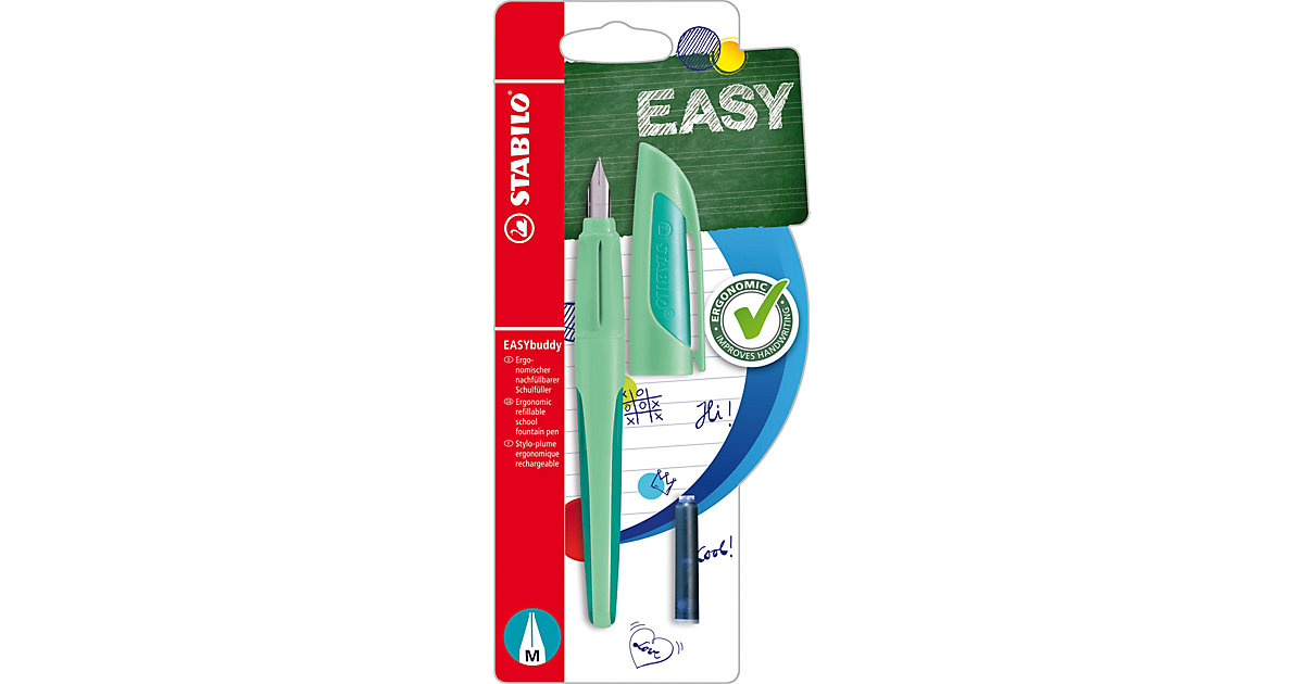Schulfüller EASYbuddy M-Feder Pastel Hauch von Minzgrün, inkl. Patrone pastellgrün Schulfüller EASYbuddy M-Feder Pastel Hauch von Minzgrün, inkl. Patrone pastellgrün von Stabilo
