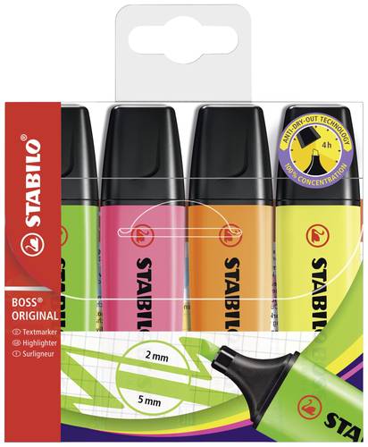 Stabilo Textmarker BOSS® ORIGINAL 70/4 Gelb, Grün, Orange, Pink 2 mm, 5mm 4St. von Stabilo