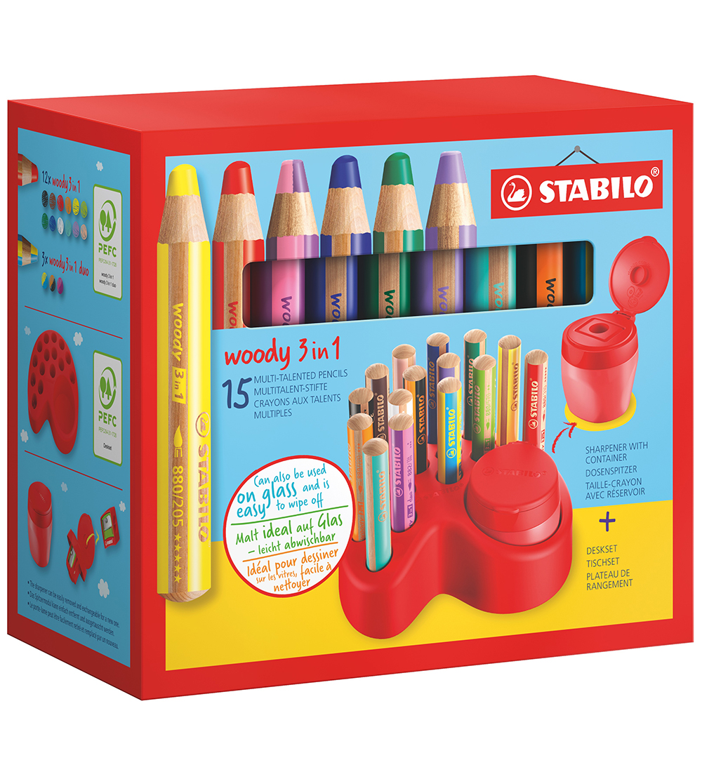 Stabilo Buntstifte - Woody 3-in-1 Schreibtischset - 15 st. - Meh - Stabilo - One Size - Buntstiftsets von Stabilo