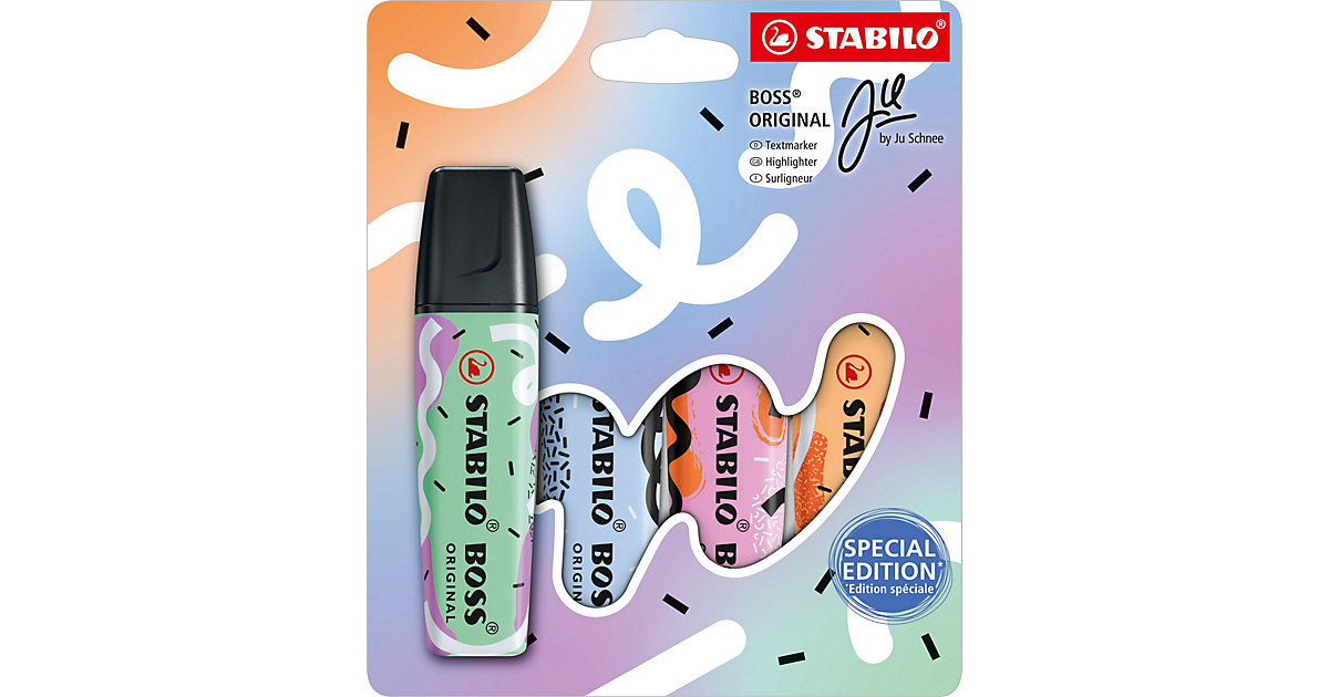 Textmarker BOSS ORIGINAL Pastel by Ju Schnee, 4 Farben mehrfarbig Textmarker BOSS ORIGINAL Pastel by Ju Schnee, 4 Farben mehrfarbig von Stabilo