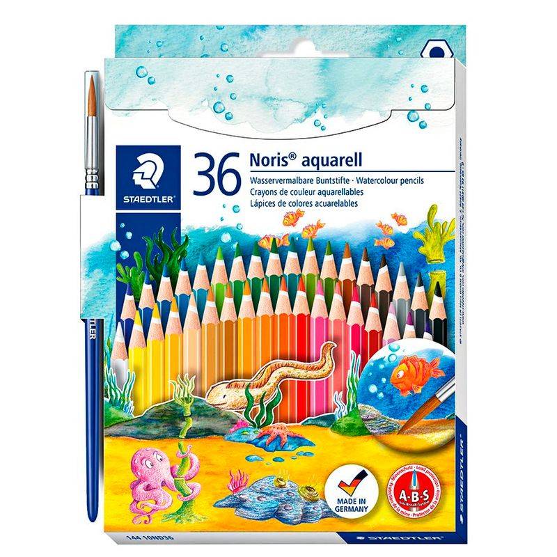 144 10ND36 Noris Club® aquarell Farbstift Kartonetui mit 36 Farben und Pinsel von Staedtler