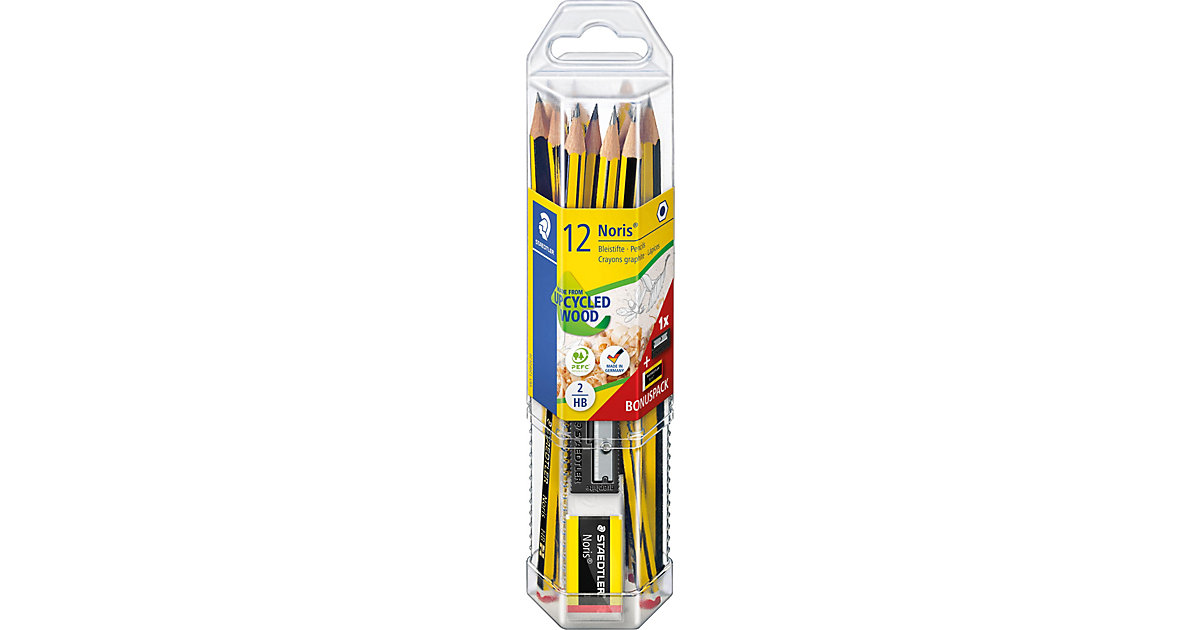 Bleistifte Noris® Jubiläumsedition, 12 Stück in Kunststoffbox, inkl. Radierer & Spitzer von Staedtler