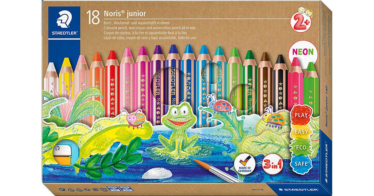 Buntstifte Noris junior 3 in 1, 18 Farben, inkl. Anspitzer mehrfarbig von Staedtler