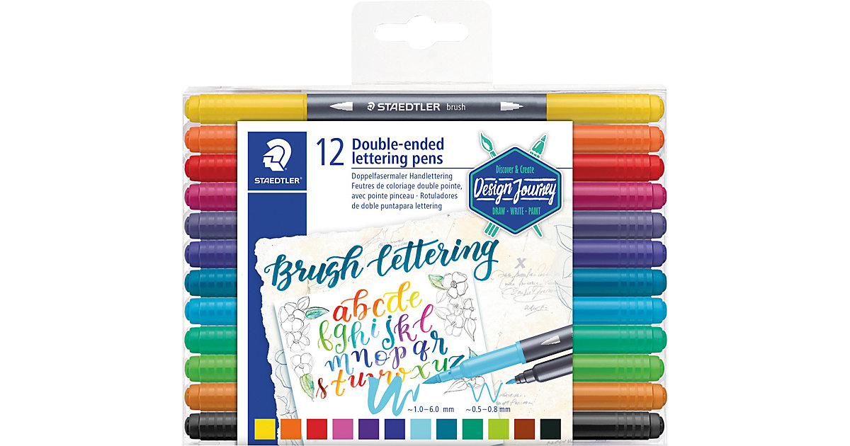 Design Journey Doppel-Fasermaler brush lettering, 12 Farben von Staedtler