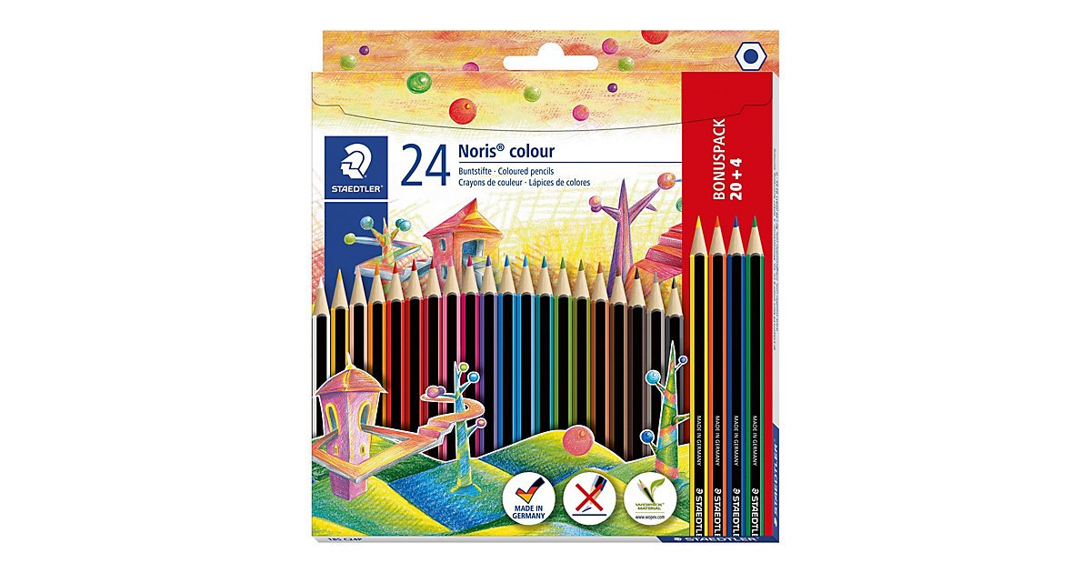 Dreikant-Buntstifte Noris® colour, 20 & 4 Farben bunt von Staedtler