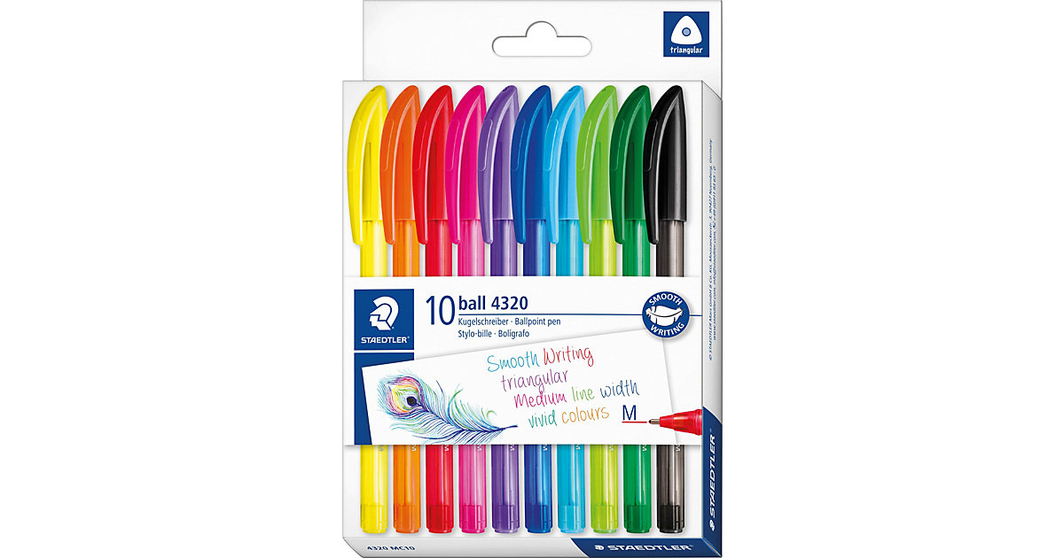 Dreikant-Kugelschreiber ball, 10 Farben mit Kappe von Staedtler