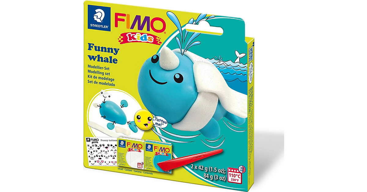 FIMO Kids Modelliermasse Set, lustige Blauwale hellblau/weiß von Staedtler
