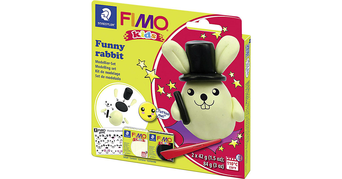 FIMO Kids Modelliermasse Set, lustige Hasen schwarz/gelb FIMO Kids Modelliermasse Set, lustige Hasen schwarz/gelb von Staedtler