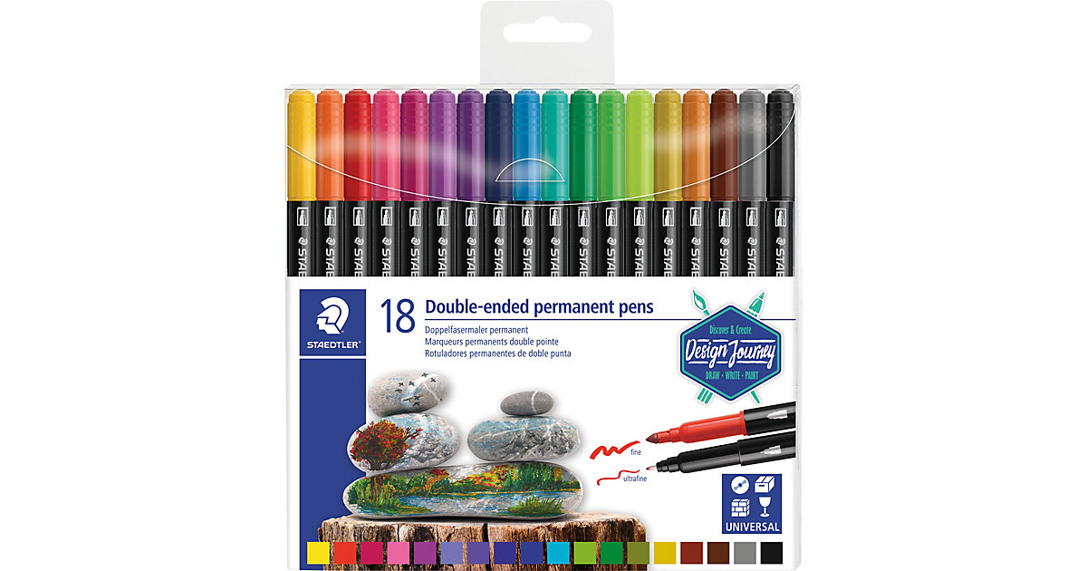 Design Journey Doppel-Fasermaler permanent, 18 Farben mehrfarbig von Staedtler