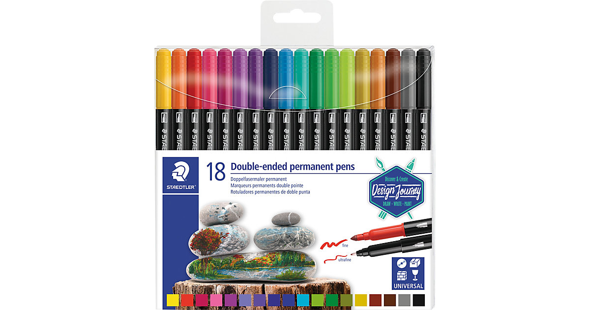 Design Journey Doppel-Fasermaler permanent, 18 Farben mehrfarbig Design Journey Doppel-Fasermaler permanent, 18 Farben mehrfarbig von Staedtler
