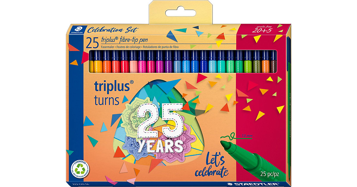 Dreikant-Filzstifte triplus color Jubiläumsserie 25 Jahre 1,0 mm, 25 Farben mehrfarbig Modell 1 von Staedtler