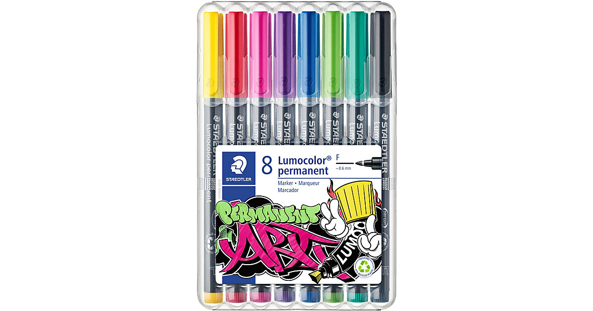 Lumocolor® Universalstift permanent F, 8 Farben in Aufstellköcher mehrfarbig von Staedtler