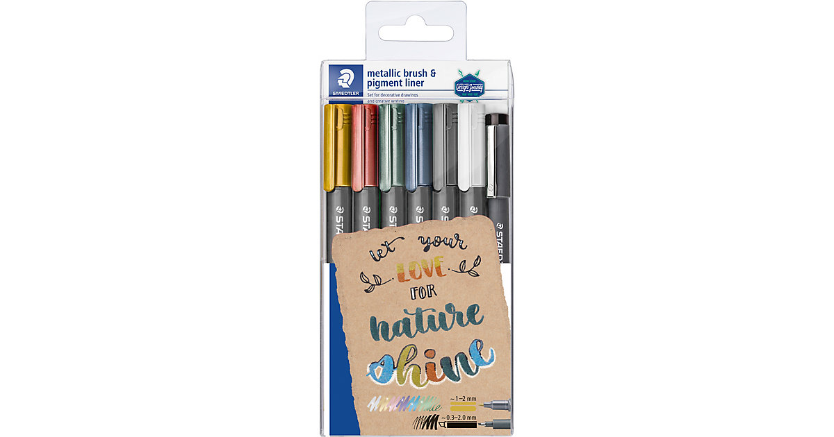Design Journey Marker metallic brush, 6 Farben & pigment liner von Staedtler