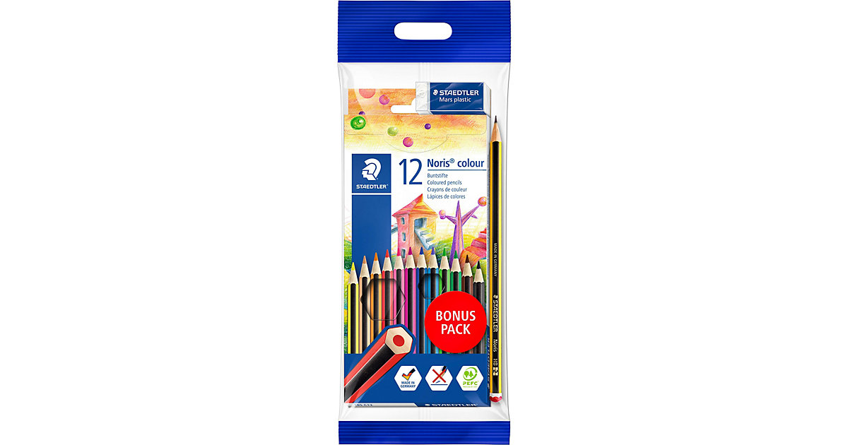 Sechskant-Buntstifte Noris® colour, 12 Farben, inkl. Bleistift & Radierer mehrfarbig Sechskant-Buntstifte Noris® colour, 12 Farben, inkl. Bleistift & Radierer mehrfarbig von Staedtler