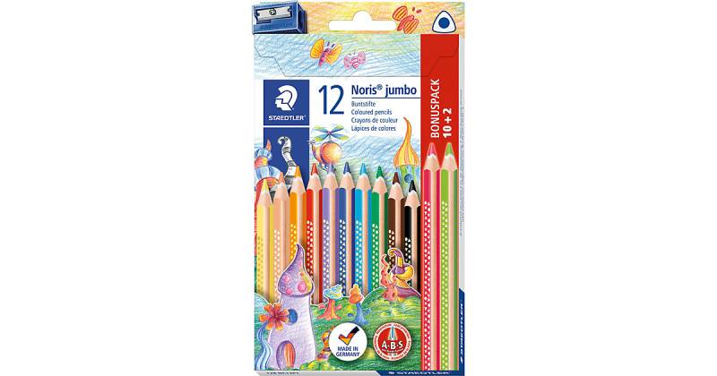 Dreikant-Jumbo-Buntstifte Noris®, 10 & 2 Farben, inkl. Spitzer mehrfarbig von Staedtler