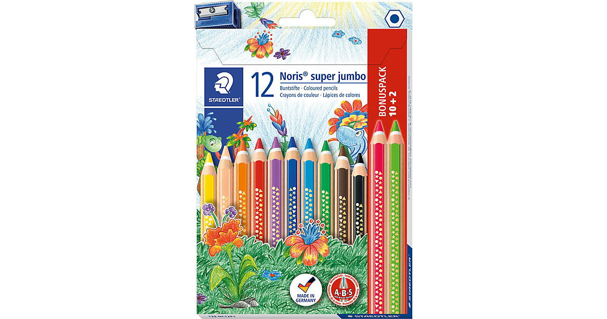 Noris Club Super-Jumbo-Buntstifte, inkl. Anspitzer, 12 Farben Noris Club Super-Jumbo-Buntstifte, inkl. Anspitzer, 12 Farben von Staedtler