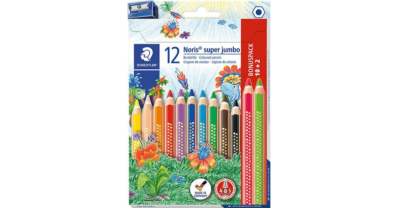 Dreikant-Super-Jumbo-Buntstifte Noris®, 10 & 2 Farben, inkl. Spitzer von Staedtler