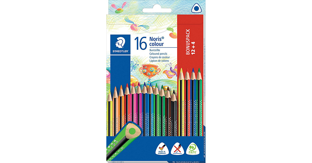 Dreikant-Buntstifte Noris® colour, 12 & 4 Farben von Staedtler