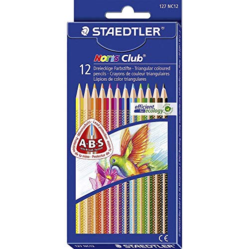 STAEDTLER 127 NC12 Buntstifte Noris Club (erhöhte Bruchfestigkeit, dreikant, Set mit 12 brillanten Farben, ABS-System, kindgerecht nach DIN EN71, umweltfreundliches PEFC-Holz) von Staedtler