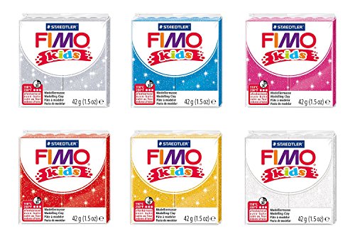 STAEDTLER 8030 AMZ 07 - Fimo Kids Glitter Modelliermasse, 6 Blöcke, 42 g, Glitzer, glitter - 6 blöcke von STAEDTLER