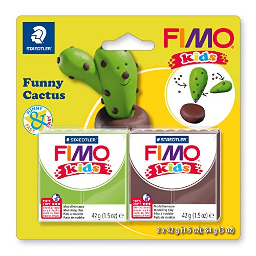 STAEDTLER 8035 13 FIMO kids superweiche (ofenhärtende Knete, Modellierspaß speziell für Kinder, witzige Figuren, funny cactus) von STAEDTLER