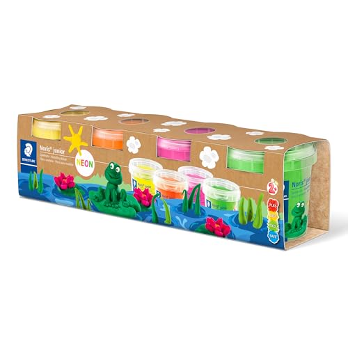 STAEDTLER Noris junior 813 Spielknete "Neon Colours", besonders weich und sauber, klebt nicht, Set mit 4 Töpfchen à 130 g, 813F SLE von Staedtler