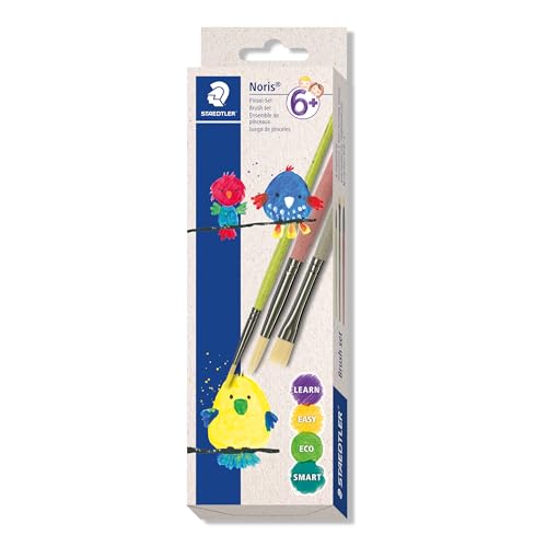 STAEDTLER 989 Synthetik-Pinsel, Pinsel-Set für Schule, Kindergarten und Hobby, Pinselset Noris, 3 ST in Kartonfaltschachtel, 989R-S BK3 von STAEDTLER