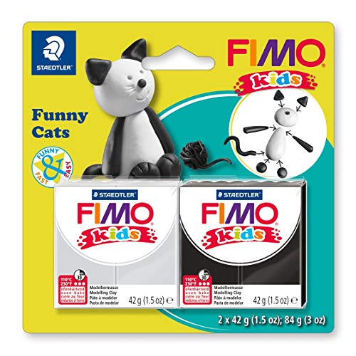 STAEDTLER FIMO kids superweiche, ofenhärtende Knete, Modellierspaß speziell für Kinder, witzige Figuren, "funny cats", 8035 10 von Staedtler