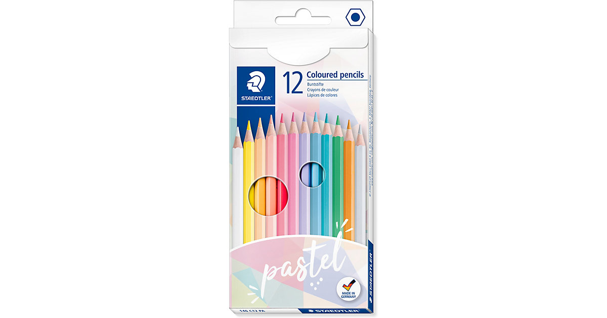 Sechskant-Buntstifte Pastell, 12 Farben Sechskant-Buntstifte Pastell, 12 Farben von Staedtler