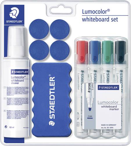 Staedtler Lumocolor Whiteboard Set 613 S 613 S Whiteboardmarker Schwarz, Blau, Rot, Grün inkl. Tafe von Staedtler