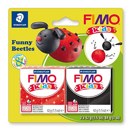 STAEDTLER FIMO kids superweiche, ofenhärtende Knete, Modellierspaß speziell für Kinder, witzige Figuren, "funny beetles", 8035 12 von Staedtler