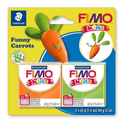 STAEDTLER FIMO kids superweiche, ofenhärtende Knete, Modellierspaß speziell für Kinder, witzige Figuren, "funny carrots", 8035 14 von Staedtler