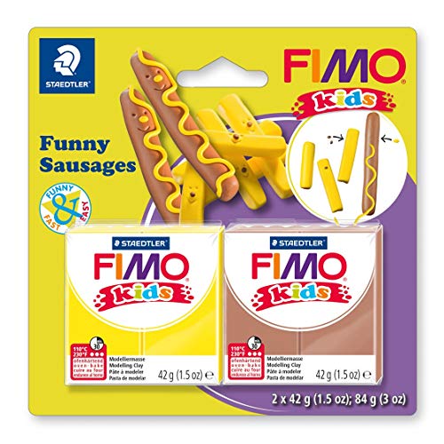 STAEDTLER FIMO kids superweiche, ofenhärtende Knete, Modellierspaß speziell für Kinder, witzige Figuren, "funny sausages", 8035 16 von Staedtler