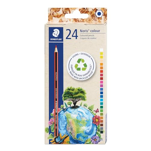 Staedtler Noris Club 144 NC24 Buntstifte, erhöhte Bruchfestigkeit, sechskant, Set mit 24 brillanten Farben, ABS-System, kindgerecht nach EN71, PEFC-Holz, Johanna Basford Edition von Staedtler