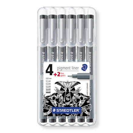 Staedtler Pigment Liner Stift Schwarz 0,05-0,8mm - 6 Stk von Staedtler