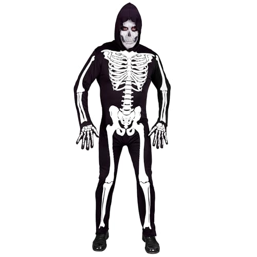 WIDMANN MILANO PARTY FASHION - Kostüm Skelett, Overall mit Kapuze, Neon, leuchtet unter UV-Licht, Halloween Verkleidung von WIDMANN MILANO PARTY FASHION