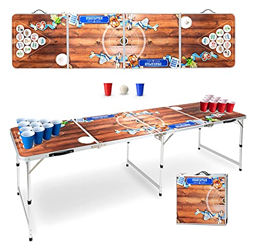 Stagecaptain Beer Pong Tisch “Bavaria” - Stabiler Klapptisch aus Alu - Melamin-beschichtete MDF-Platte (5 mm) - Inklusive 90 Becher und 6 Bälle - Schnell aufgebaut und kompakt beim Transport von Stagecaptain