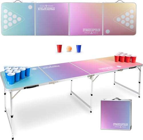 Stagecaptain Beer Pong Tisch “Club” - Stabiler Klapptisch aus Alu - Melamin-beschichtete MDF-Platte (5 mm) - Inklusive 100 Becher und 6 Bälle - Schnell aufgebaut und kompakt beim Transport von Stagecaptain