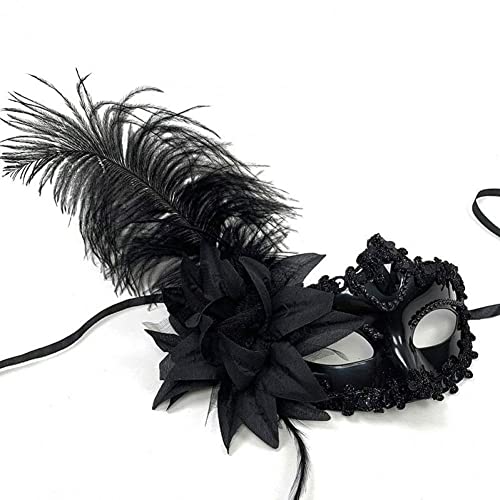 Masquerade Federmaske Schwarze Federmaske Venetische Maske Halloween Maske Halbmasken Karnevalsfedermaske Für Frauen von Stakee