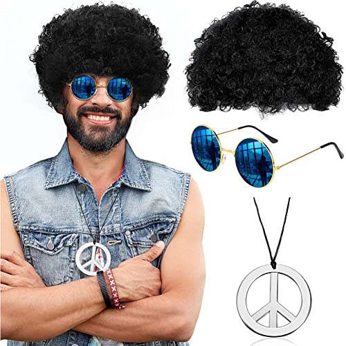 Stakee 1 Set Hippie Party Accessoires Friedenszeichen Halskette Funky Afro Perücken Party Sonnenbrille Für -themenparty von Stakee