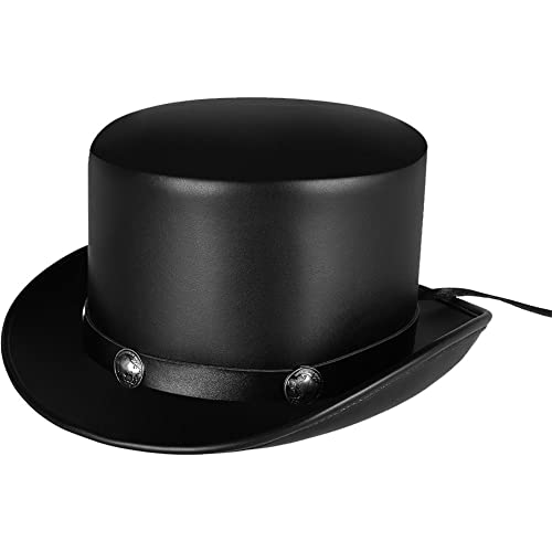 Stakee Klassischer Schwarzer Gentleman Hut - Vintage Leder Hut Für Frauen Männer - Unisex Erwachsene - Historisch - Hochzeit, Maskerade - Kostümhut von Stakee