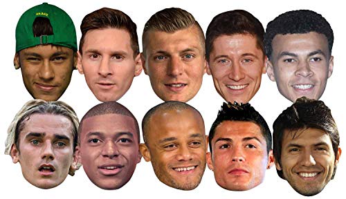 Star Cutouts Ltd SMP371 Fußball World Super Party 10 Masken Pack imcludes Ronaldo, Aguero, Messi, Kroos, Lewandowski, Mbappe, Griezmann Amazing Sprechpunkt für Turnier-Fans, Mehrfarbig, Regular von STAR CUTOUTS