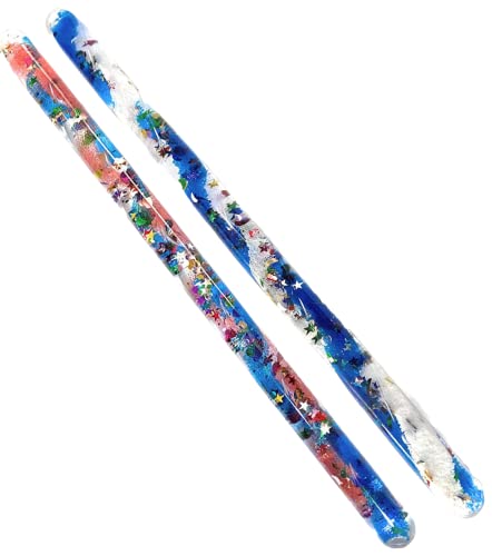 Spiral-Glitzerstab, Wunderstab, Röhre zum Verkleiden als magische Fee oder Zauberer, 2 Zauberstäbe (blau/rot, blau/weiß) von Star Magic