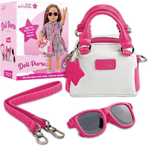 Star Princess Puppentasche und Puppensonnenbrille für 18-Zoll-Puppen–Puppenzubehör-Spielset für Kinder im Alter von 2, 3, 4, 5, 6, 7, 8, 9, 10, 11, 12 Jahren–hervorragende Ergänzung zur Puppensammlung Star Princess Puppentasche und Puppensonnenbrille für 18-Zoll-Puppen–Puppenzubehör-Spielset für Kinder im Alter von 2, 3, 4, 5, 6, 7, 8, 9, 10, 11, 12 Jahren–hervorragende Ergänzung zur Puppensammlung von Star Princess