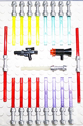 Lego Star Wars 21 Waffen für Figuren Laserschwerter Blaster TOP Waffenset 2010 Griff in der neuen Farbe "FLAT SILVER" von LEGO