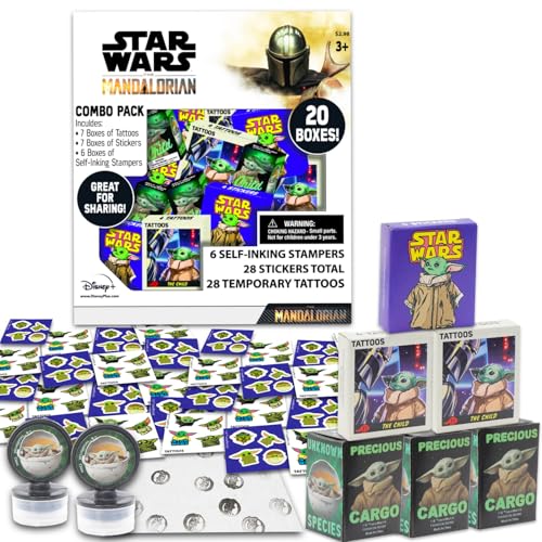 STAR WARS Baby Yoda Gastgeschenke für 20 Gäste, 20 Stück, Mandalorianische Geschenkboxen mit Aufklebern, Tattoos und Stempeln für Kindergeburtstag, Partyzubehör und Dekorationen von Star Wars