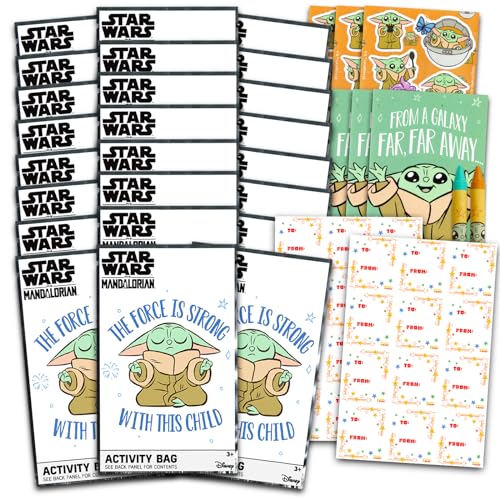 STAR WARS Baby Yoda Valentinstagskarten für die Schule, 24 Stück, Baby-Yoda-Aktivitäts-Sets mit Etiketten, Valentinstagsgeschenke, Gastgeschenke für Kinder, Klassenzimmer, Party, Austauschpaket von Star Wars
